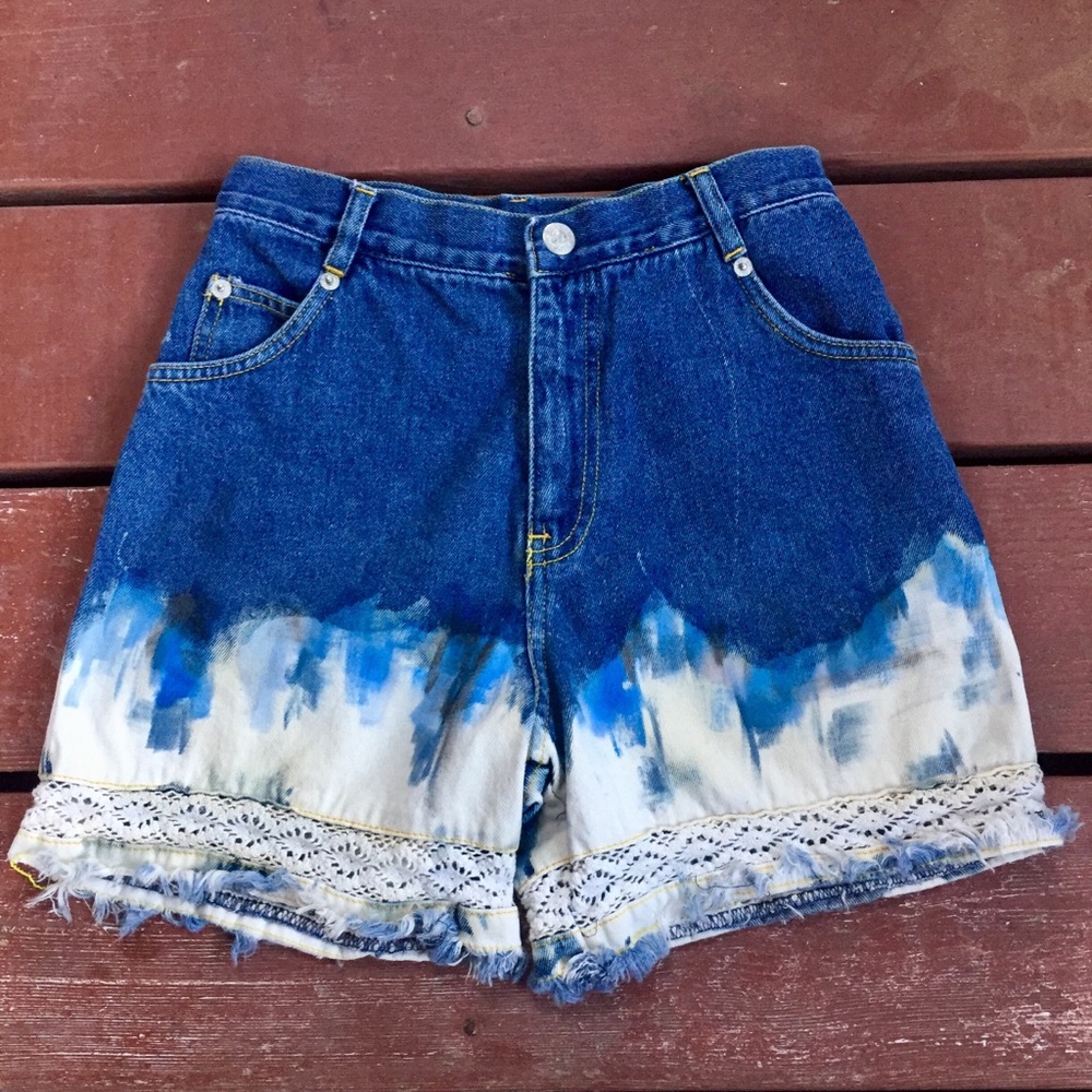 VINTAGE High Waisted Bleached Denim Shorts